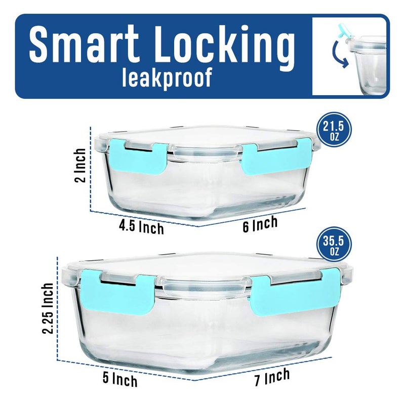 LYTIO Glass Food Containers Storage Organizers for Kitchen Pantry | BPA Free | Leak Proof | Odor Proof | Stain Resistant | 12 Sets | Freezer and Oven Safe (Blue) - Image 3